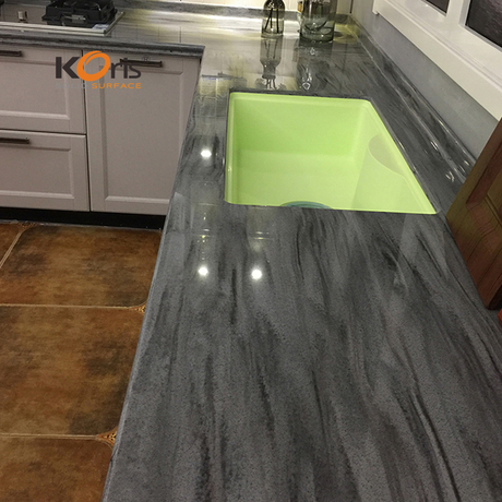 รูปแบบพื้นผิวพื้นผิวที่เป็นของแข็ง Hanex ไม่ จำกัด อุณหภูมิเทอร์โมฟอร์มการทำเคาน์เตอร์พื้นผิวของแข็งอะคริลิคบริสุทธิ์สำหรับห้องครัว